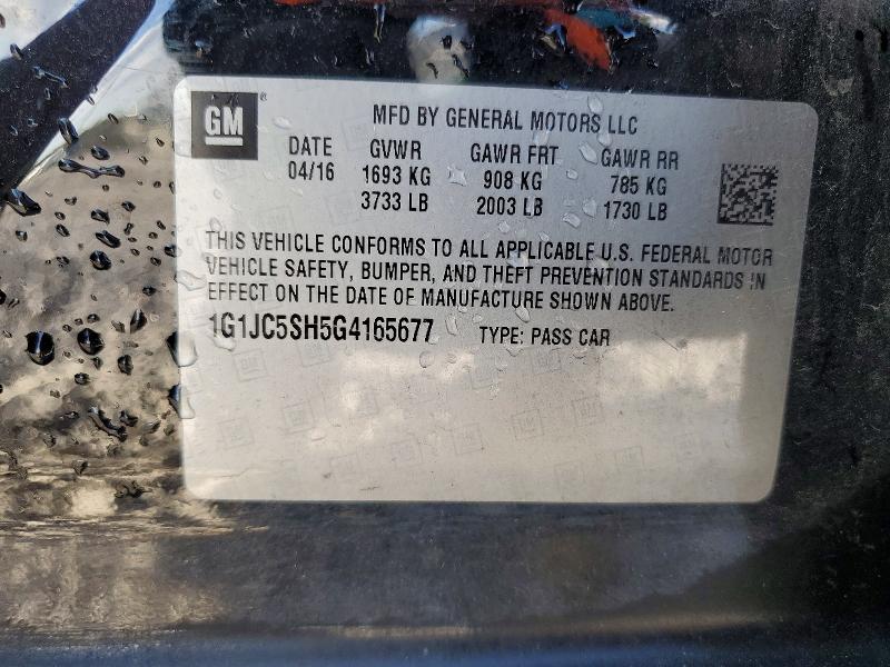 Aukcja sprzedaży 2016 Chevrolet Sonic, vin: 1G1JC5SH5G4165677, numer aukcji: 79028595
