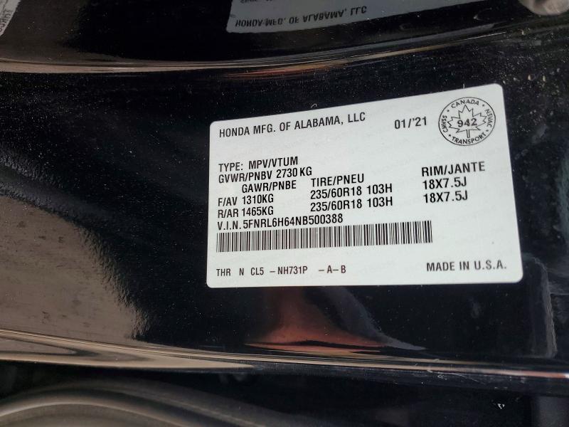 Aukcja sprzedaży 2022 Honda Odyssey, vin: 5FNRL6H64NB500388, numer aukcji: 48033366