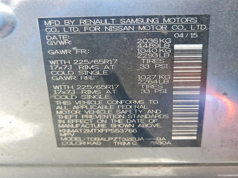 47203496 :رقم المزاد ، KNMAT2MTXFP553766 vin ، 2015 Nissan Rogue مزاد بيع
