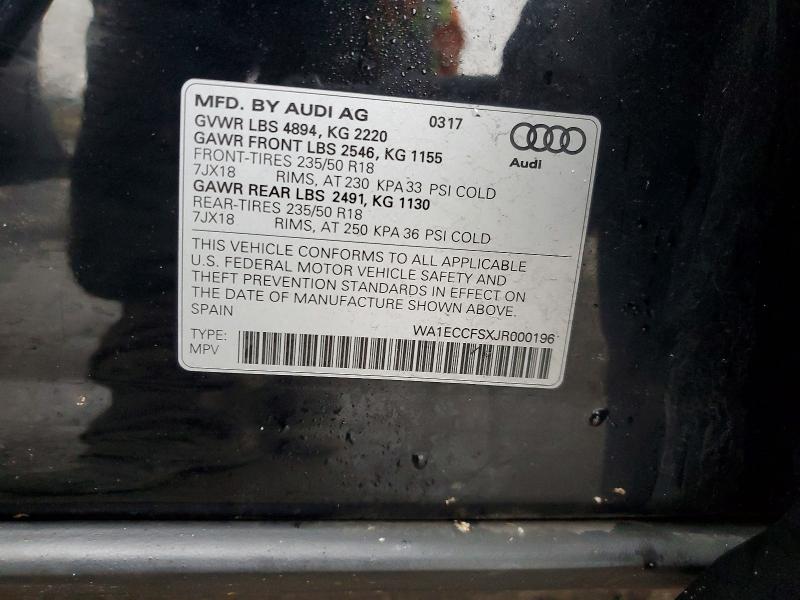 Продаж на аукціоні авто 2018 Audi Q3, vin: WA1ECCFSXJR000196, номер лоту: 41877646