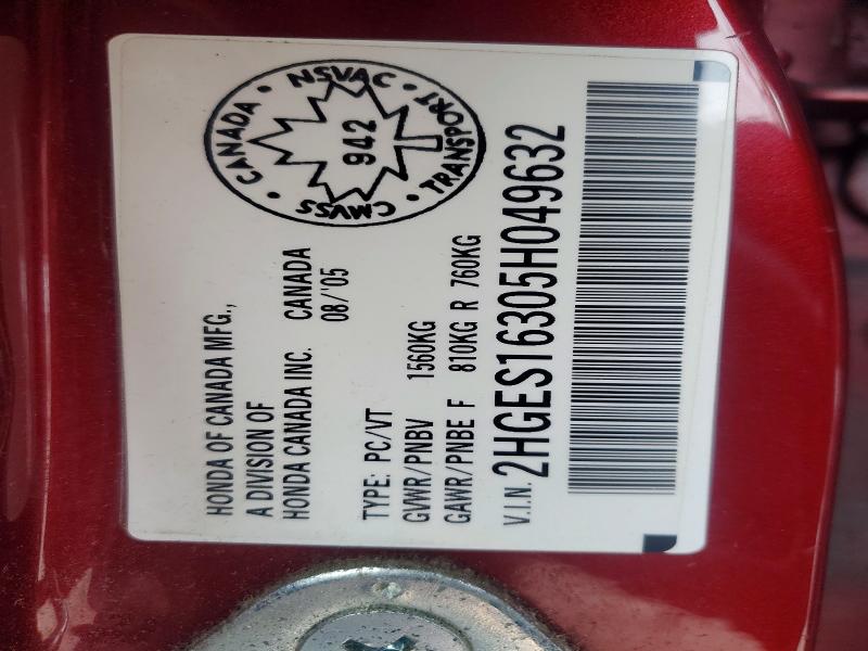 Aukcja sprzedaży 2005 Honda Civic, vin: 2HGES16305H049632, numer aukcji: 79912925