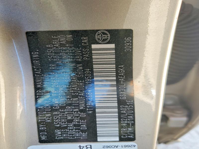 Продаж на аукціоні авто 2007 Toyota Avalon, vin: 4T1BK36B47U195094, номер лоту: 47266066