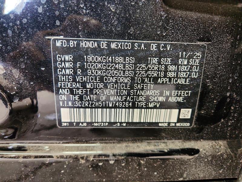 47566736 :رقم المزاد ، 3CZRZ2H51TM749264 vin ، 2026 Honda Hr-v مزاد بيع