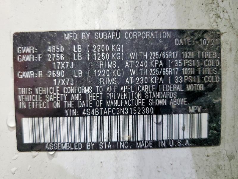 Aukcja sprzedaży 2022 Subaru Outback, vin: 4S4BTAFC3N3152380, numer aukcji: 79598925