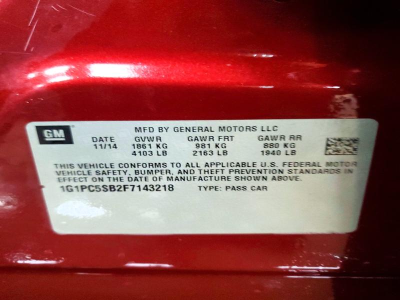 47574666 :رقم المزاد ، 1G1PC5SB2F7143218 vin ، 2015 Chevrolet Cruze مزاد بيع