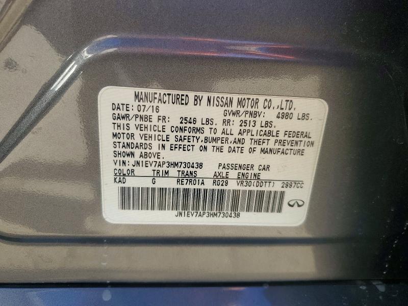 45989666 :رقم المزاد ، JN1EV7AP3HM730438 vin ، 2017 Infiniti Q50 مزاد بيع