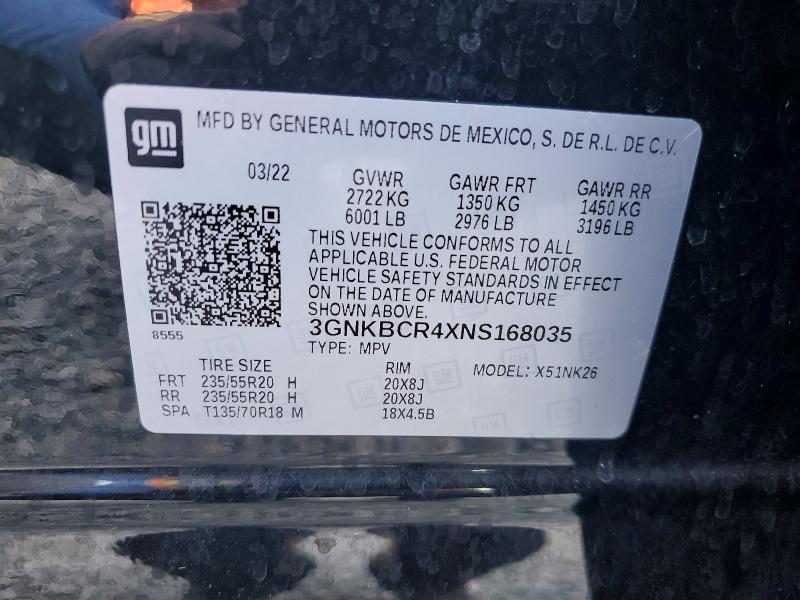 47373766 :رقم المزاد ، 3GNKBCR4XNS168035 vin ، 2022 Chevrolet Blazer مزاد بيع