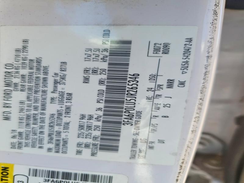 Продажа на аукционе авто 2018 Ford Fusion, vin: 3FA6P0LU5JR265346, номер лота: 47137316