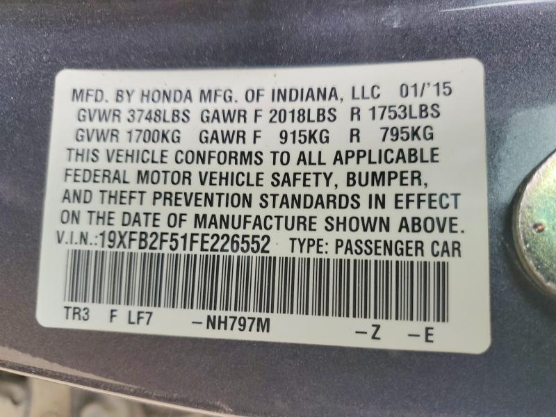 48096706 :رقم المزاد ، 19XFB2F51FE226552 vin ، 2015 Honda Civic مزاد بيع