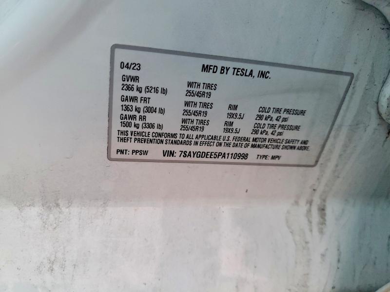 46028896 :رقم المزاد ، 7SAYGDEE5PA110998 vin ، 2023 Tesla Model Y مزاد بيع