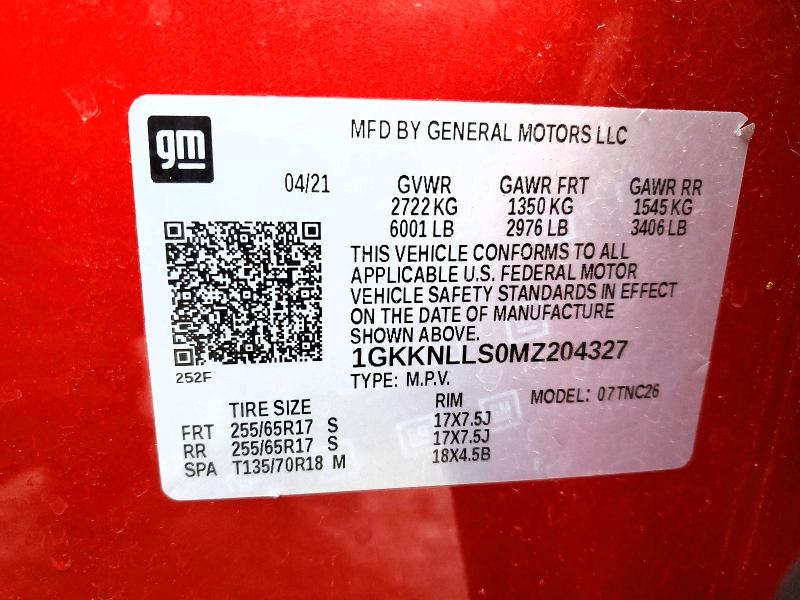 45514766 :رقم المزاد ، 1GKKNLLS0MZ204327 vin ، 2021 Gmc Acadia مزاد بيع