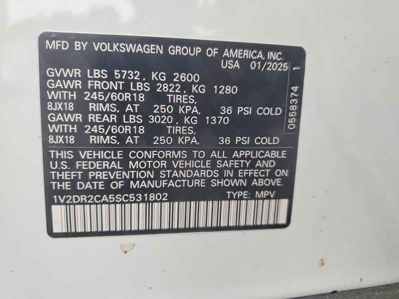 2025 Volkswagen Atlas მანქანა იყიდება აუქციონზე, vin: 1V2DR2CA5SC531802, აუქციონის ნომერი: 45575866