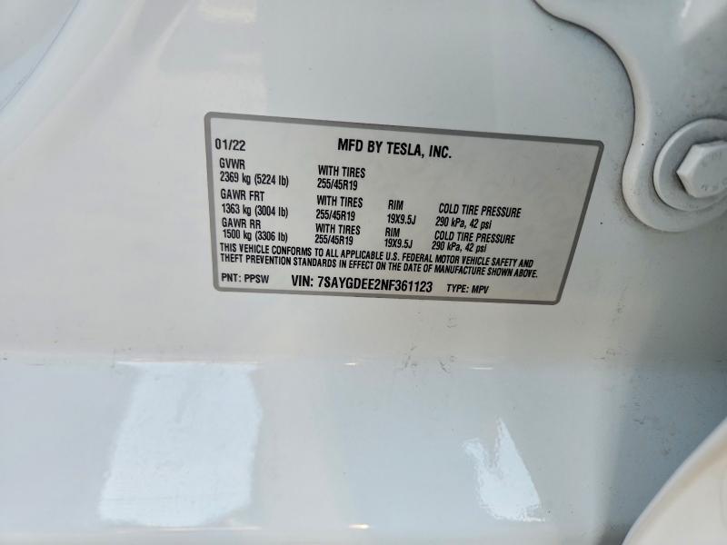 Продажа на аукционе авто 2022 Tesla Model Y, vin: 7SAYGDEE2NF361123, номер лота: 47278776