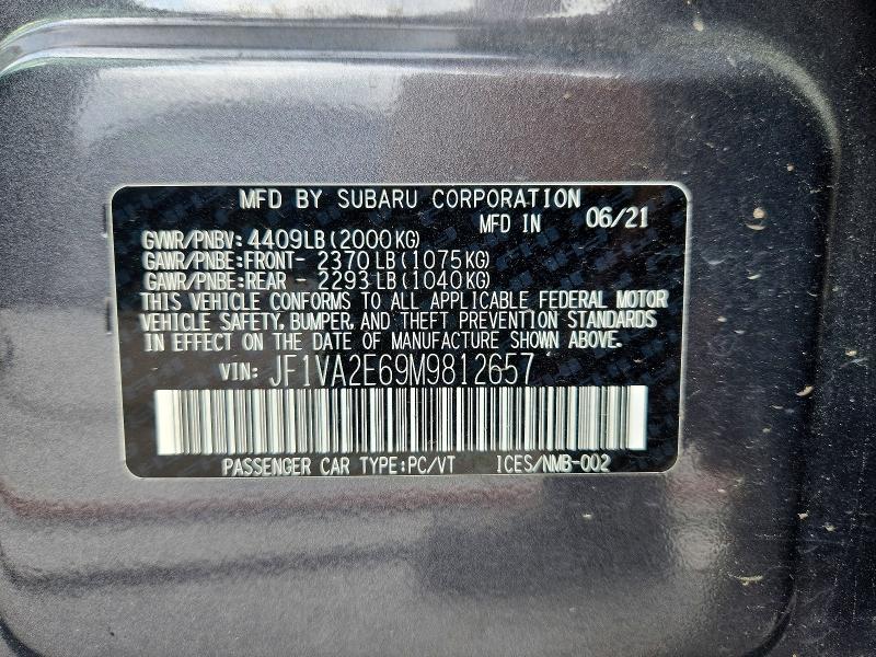 2021 Subaru Wrx მანქანა იყიდება აუქციონზე, vin: JF1VA2E69M9812657, აუქციონის ნომერი: 41815056