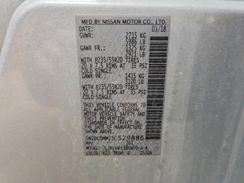 Aukcja sprzedaży 2018 Infiniti Qx60, vin: 5N1DL0MM2JC529886, numer aukcji: 79797705