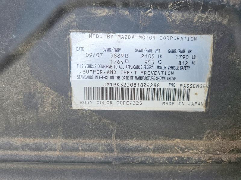 47543636 :رقم المزاد ، JM1BK323081824288 vin ، 2008 Mazda 3 مزاد بيع