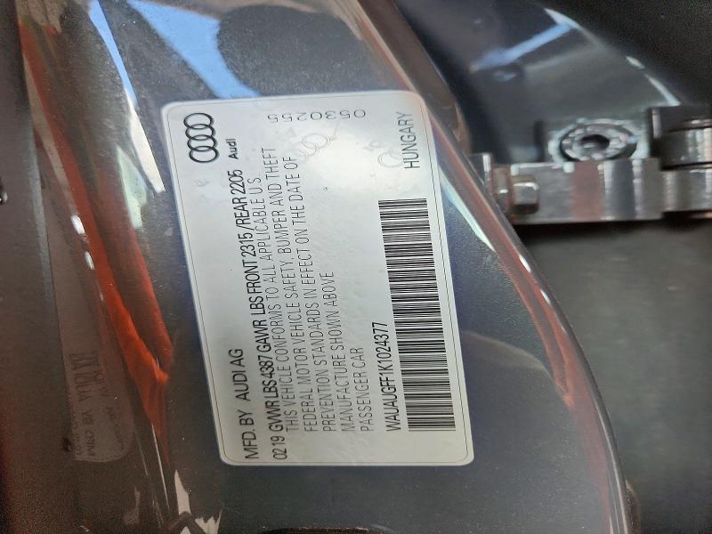 2019 Audi A3 მანქანა იყიდება აუქციონზე, vin: WAUAUGFF1K1024377, აუქციონის ნომერი: 41936486