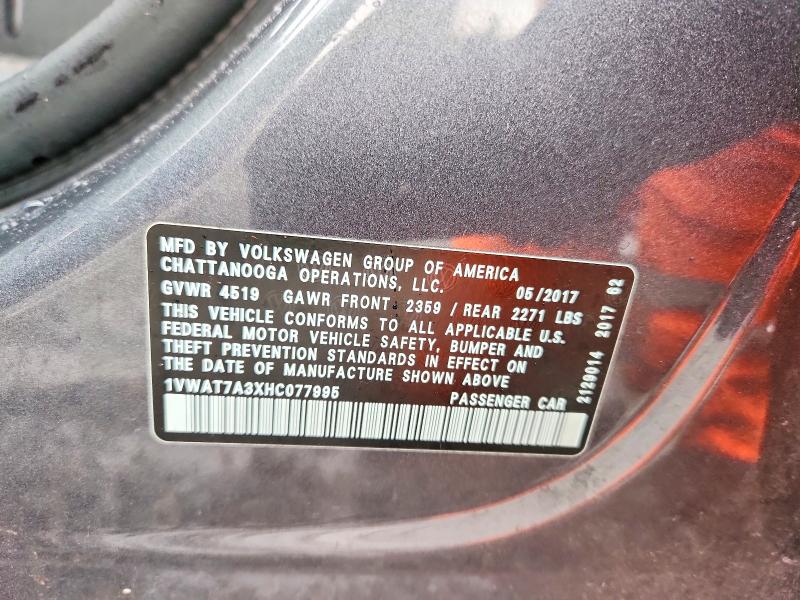 Продажа на аукционе авто 2017 Volkswagen Passat, vin: 1VWAT7A3XHC077995, номер лота: 45852716