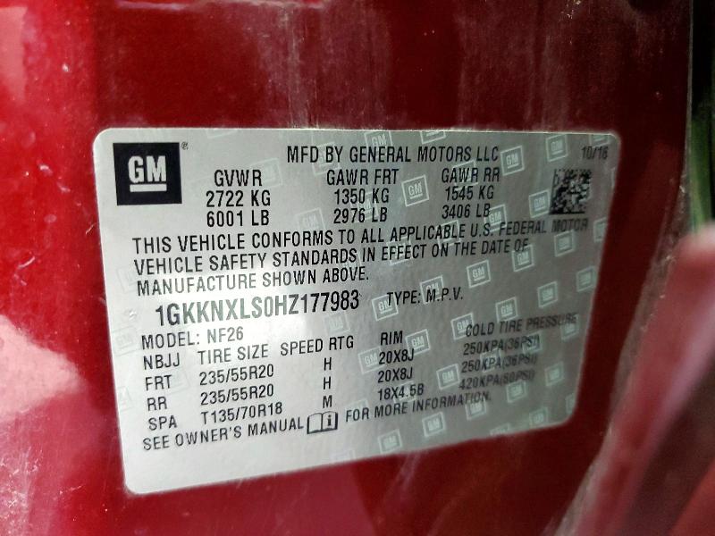 47181546 :رقم المزاد ، 1GKKNXLS0HZ177983 vin ، 2017 Gmc Acadia مزاد بيع