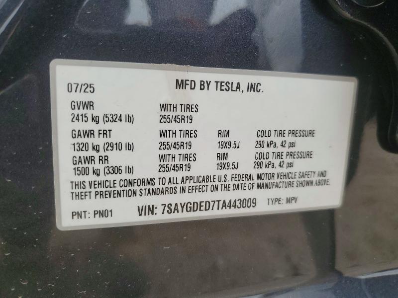 46565016 :رقم المزاد ، 7SAYGDED7TA443009 vin ، 2026 Tesla Model Y مزاد بيع