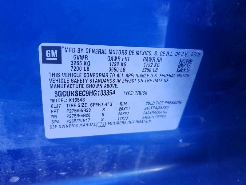 Aukcja sprzedaży 2017 Chevrolet Silverado, vin: 3GCUKSEC9HG103354, numer aukcji: 78595655