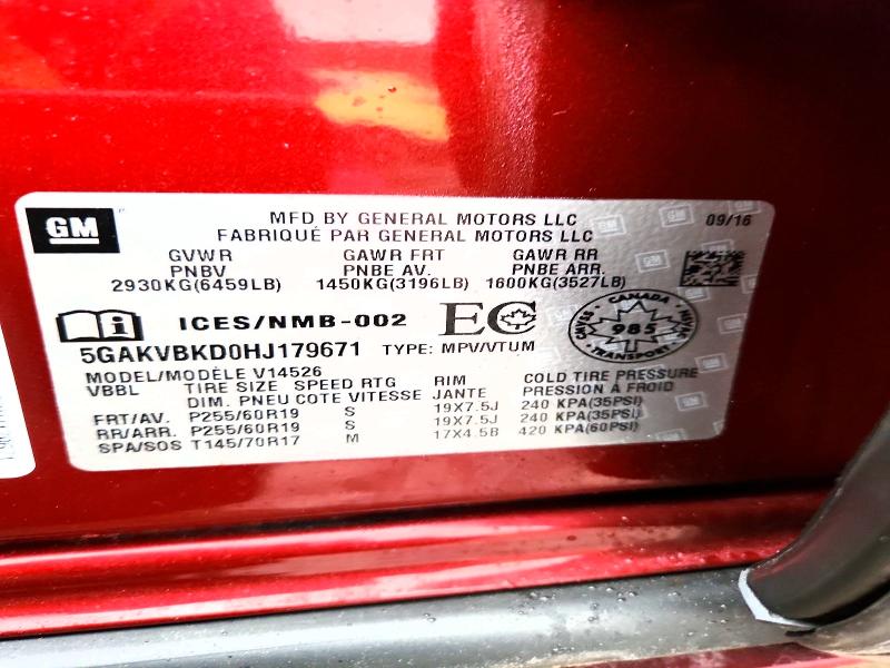 Продаж на аукціоні авто 2017 Buick Enclave, vin: 5GAKVBKD0HJ179671, номер лоту: 45618786