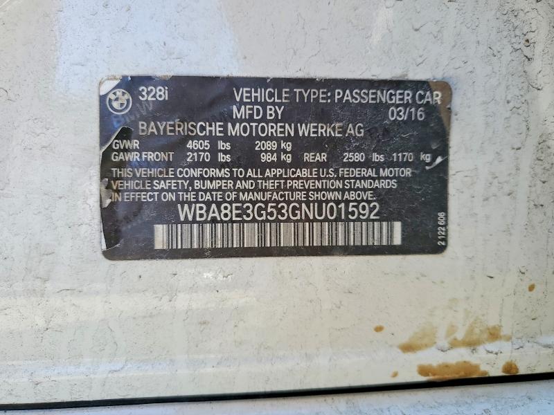 2016 Bmw 328 მანქანა იყიდება აუქციონზე, vin: WBA8E3G53GNU01592, აუქციონის ნომერი: 47089606