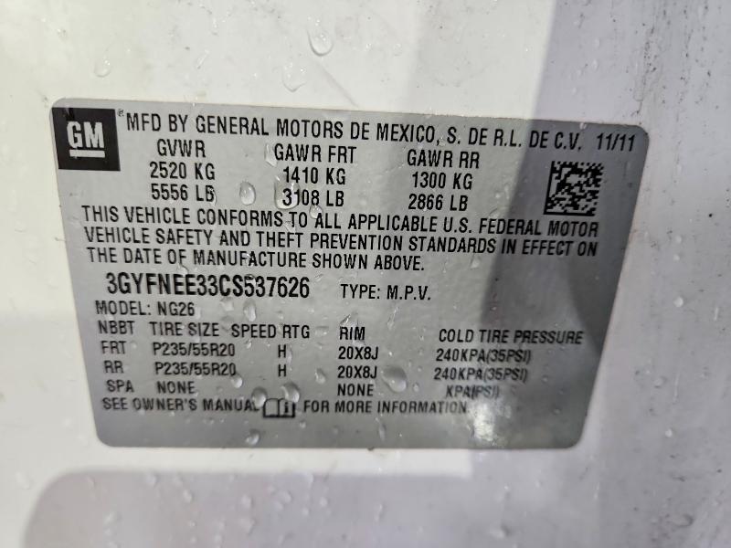 79485915 :رقم المزاد ، 3GYFNEE33CS537626 vin ، 2012 Cadillac Srx مزاد بيع