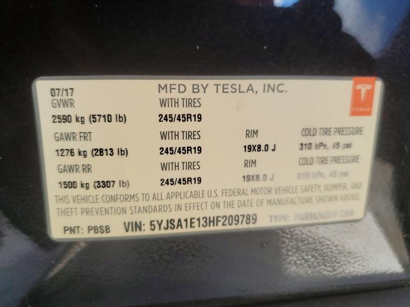 Продажа на аукционе авто 2017 Tesla Model S, vin: 5YJSA1E13HF209789, номер лота: 47884226
