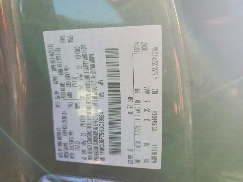 2019 Ford Escape მანქანა იყიდება აუქციონზე, vin: 1FMCU0F79KUC19584, აუქციონის ნომერი: 46825966
