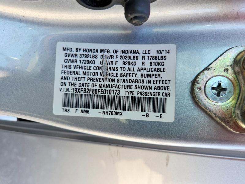 Продажа на аукционе авто 2015 Honda Civic, vin: 19XFB2F86FE010173, номер лота: 47873616