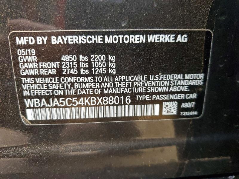 41924746 :رقم المزاد ، WBAJA5C54KBX88016 vin ، 2019 Bmw 530 مزاد بيع