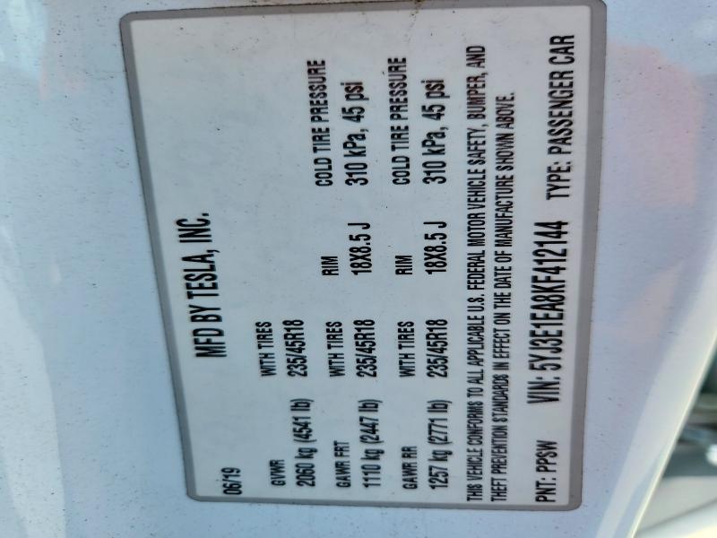 Продаж на аукціоні авто 2019 Tesla Model 3, vin: 5YJ3E1EA8KF412144, номер лоту: 47540906