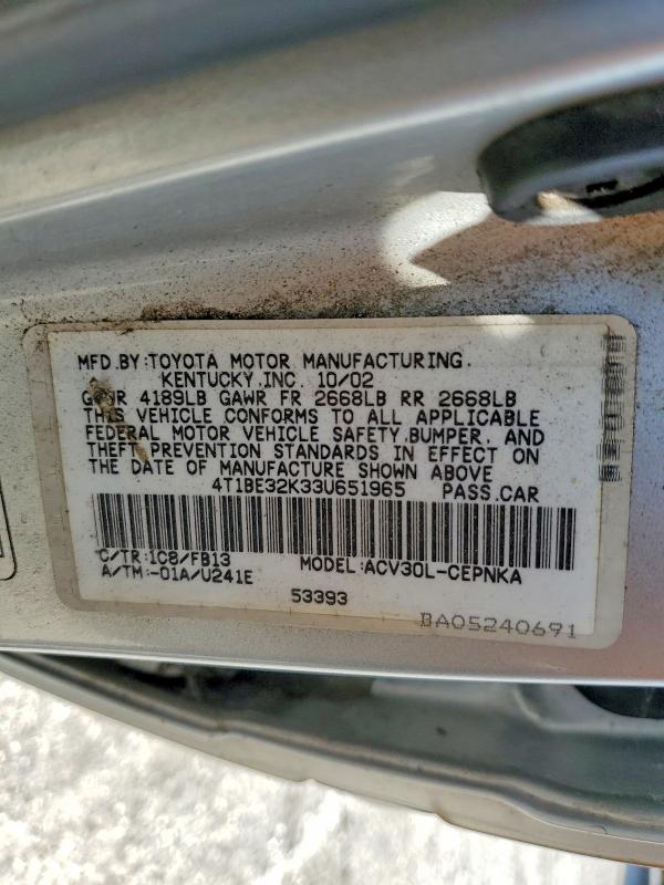Продажа на аукционе авто 2003 Toyota Camry, vin: 4T1BE32K33U651965, номер лота: 47937656