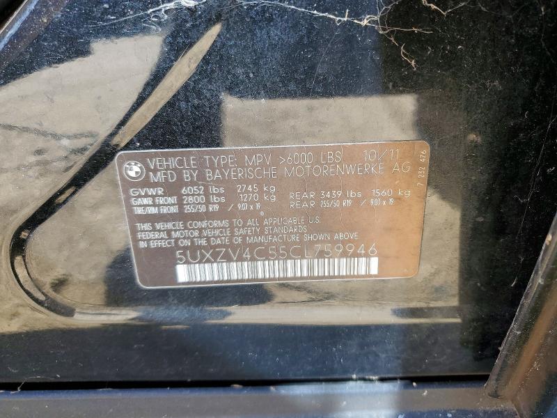 Продаж на аукціоні авто 2012 Bmw X5, vin: 5UXZV4C55CL759946, номер лоту: 46298576