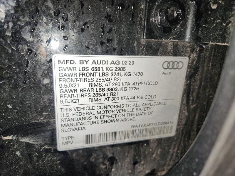 Продаж на аукціоні авто 2020 Audi Q7, vin: WA1VXAF77LD006414, номер лоту: 47979706