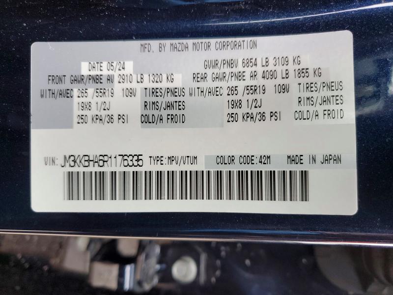Продаж на аукціоні авто 2024 Mazda Cx-90, vin: JM3KKBHA6R1176335, номер лоту: 46626466