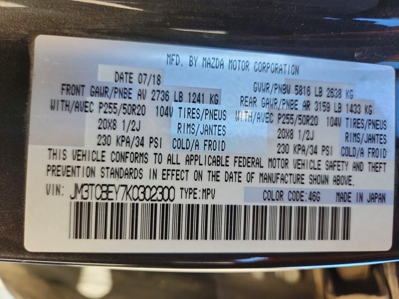 Продаж на аукціоні авто 2019 Mazda Cx-9, vin: JM3TCBEY7K0302300, номер лоту: 46411486