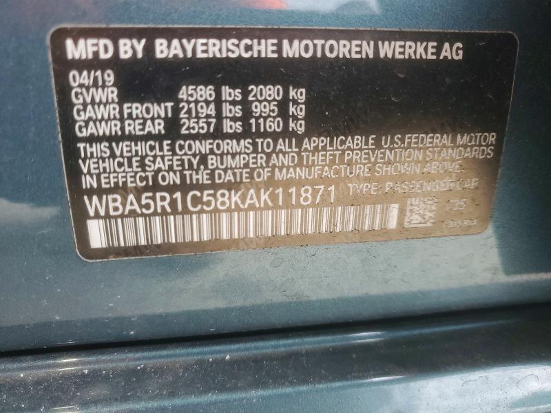 46364796 :رقم المزاد ، WBA5R1C58KAK11871 vin ، 2019 Bmw 330i مزاد بيع