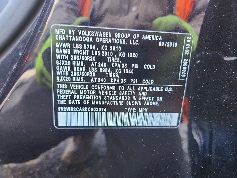 46617196 :رقم المزاد ، 1V2WR2CA8KC603374 vin ، 2019 Volkswagen Atlas مزاد بيع