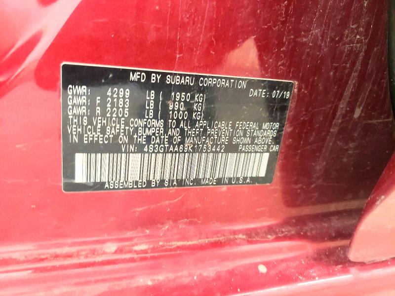 46448886 :رقم المزاد ، 4S3GTAA69K1753442 vin ، 2019 Subaru Impreza مزاد بيع