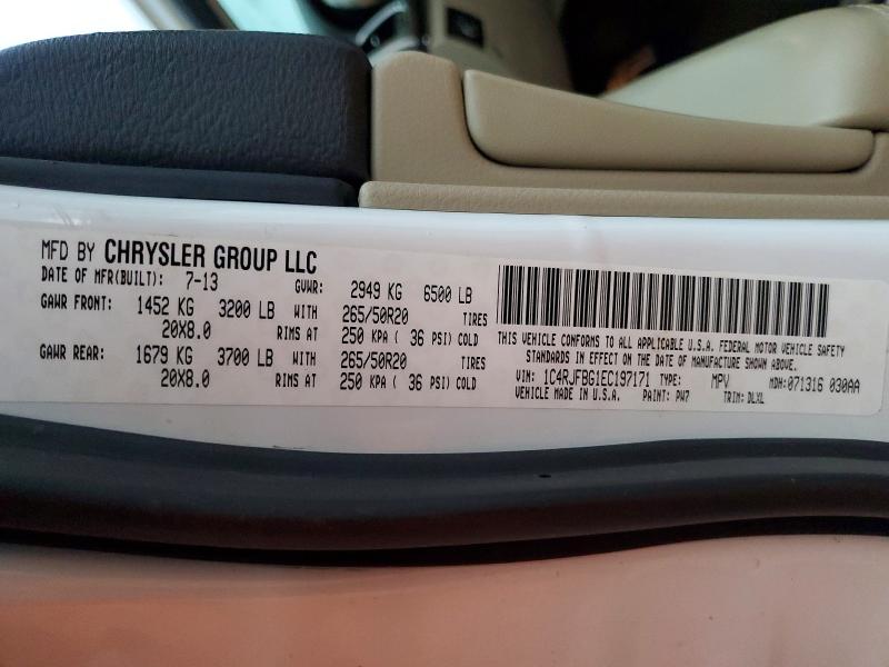 2014 Jeep Grand Cherokee მანქანა იყიდება აუქციონზე, vin: 1C4RJFBG1EC197171, აუქციონის ნომერი: 41669506