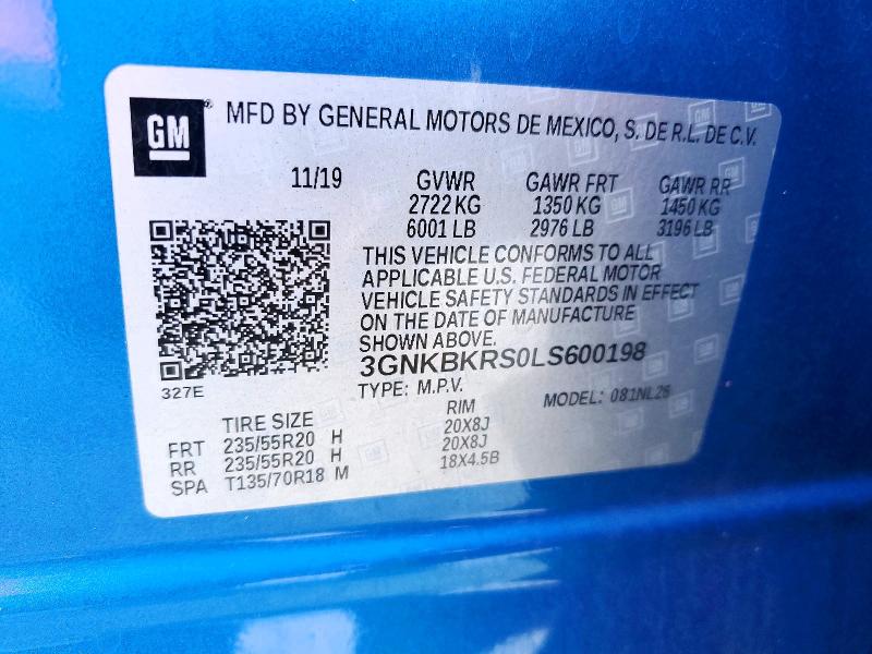 Продаж на аукціоні авто 2020 Chevrolet Blazer, vin: 3GNKBKRS0LS600198, номер лоту: 41830886