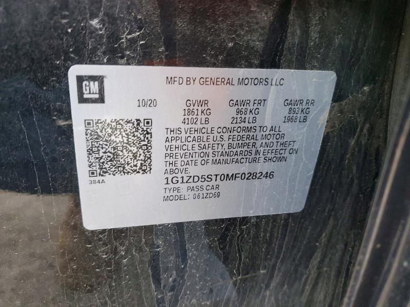 Продажа на аукционе авто 2021 Chevrolet Malibu, vin: 1G1ZD5ST0MF028246, номер лота: 45751896