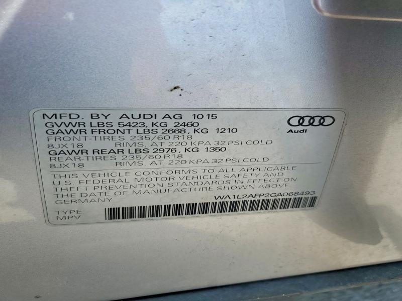 Продажа на аукционе авто 2016 Audi Q5, vin: WA1L2AFP2GA068493, номер лота: 79536555