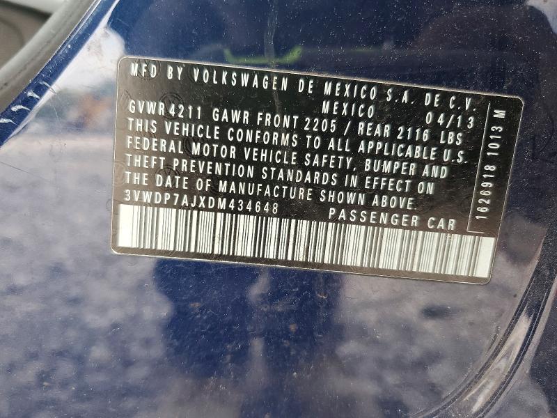 Продажа на аукционе авто 2013 Volkswagen Jetta, vin: 3VWDP7AJXDM434648, номер лота: 47995566