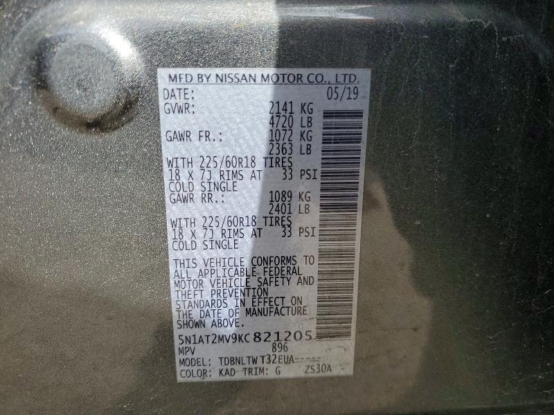 Продаж на аукціоні авто 2019 Nissan Rogue, vin: 5N1AT2MV9KC821205, номер лоту: 45577756