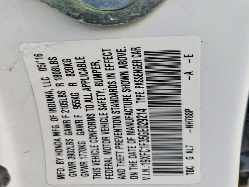 47160476 :رقم المزاد ، 19XFC1F35GE029214 vin ، 2016 Honda Civic مزاد بيع