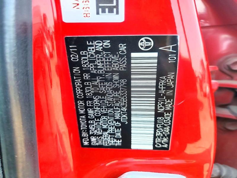 Aukcja sprzedaży 2011 Toyota Yaris, vin: JTDKT4K35B5337798, numer aukcji: 47324266