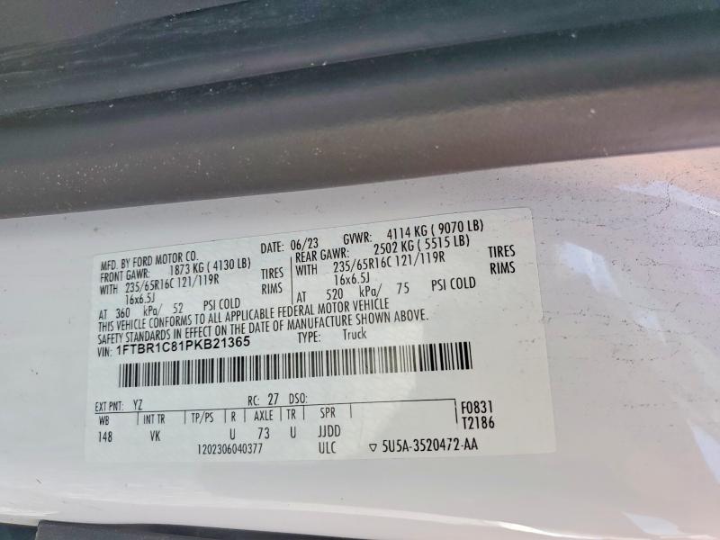 2023 Ford Transit მანქანა იყიდება აუქციონზე, vin: 1FTBR1C81PKB21365, აუქციონის ნომერი: 41883236